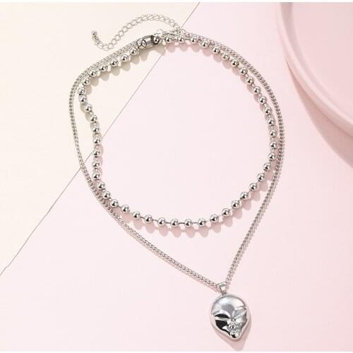 New Multi Layer Pendants Necklaces for Women Halloween sweater chain skull silver Alloy Metal Necklace Fashion Jewelry Gift