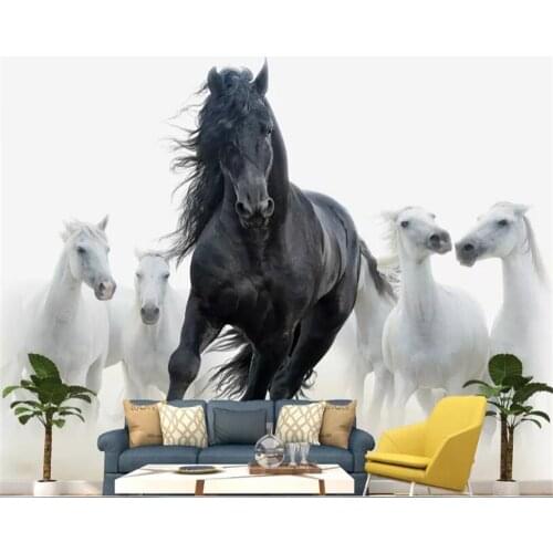 Beibehang wallpaper for kids room Simple Mercedes Black and White Horse Wallpaper Background Home Interior Wallpaper Wall 3d