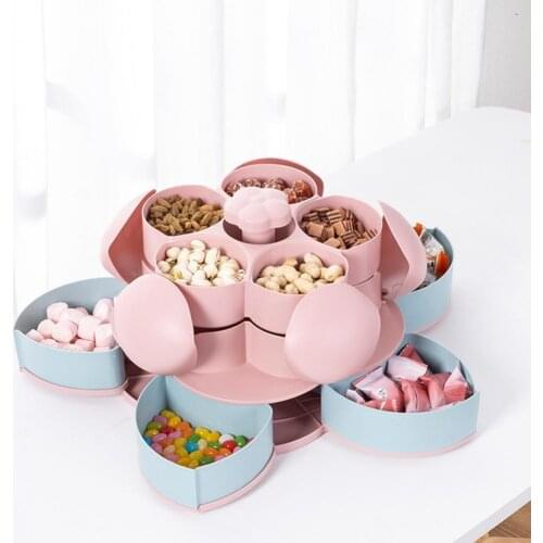 Petal-Shape Food Storage Case Rotating Plastic Snacks Nut Candy Box fruit Organizer