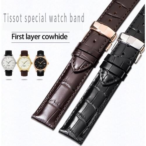 Genuine Leather Watch Replacement Belt for Tissot 1853 T41 Watch Strap Bracelets Butterfly Buckle Replacement 19mm 20mm 21mm 22m