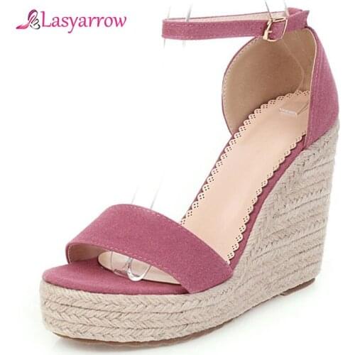 Lasyarrow Women Casual Sandals 2020 Spring Summer New Arrival Ankle Buckle Strap Wedges Sandals Fashion Concise Shoes Woman