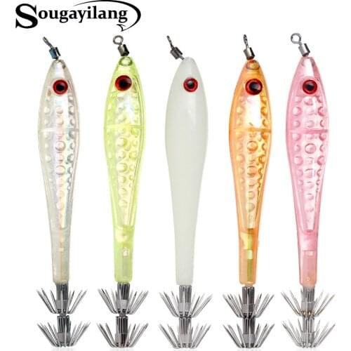 Sougayilang 5Pcs Squid Hooks Fishing Lure Umbrella Wood Shrimp Sea Fishing Artificial Cuttlefish Sleeve Jig Hard Bait Pesca