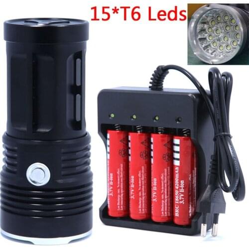 15T6 LED Super High Power Flashlight T6 flashlights waterproof rechargeable Torch Camp Lamp Light Hunting use 4*18650 Battery