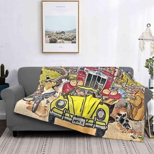 Sunday Driver Trend Style Funny Fashion Soft Throw Blanket Classic Car Traffic Cartoon Funny Humour Cute Vintage Vehicle