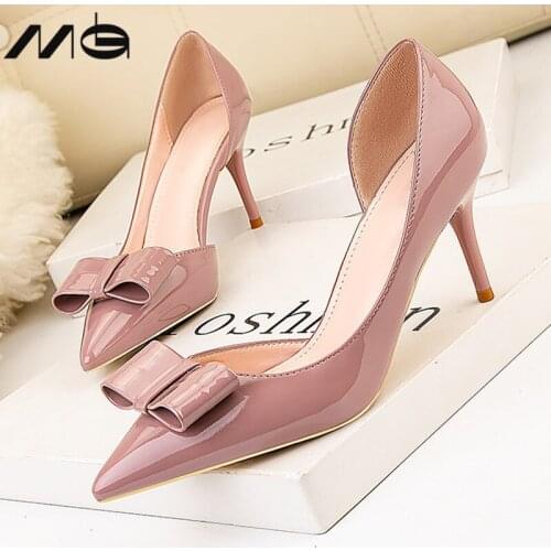 Shoes Women Pumps Ladies Sexy High Heels Butterfly-Knot Pumps Stiletto Heels Bridal Shoes Patent Leather Shoes 2021 Summer Heels