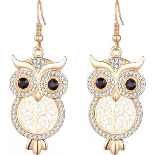Owl Crystal Earrings For Women Hollow Life Tree Lucky Animal Earrings 2021 Gold Color Popular Fashion Jewelry trending Accessory