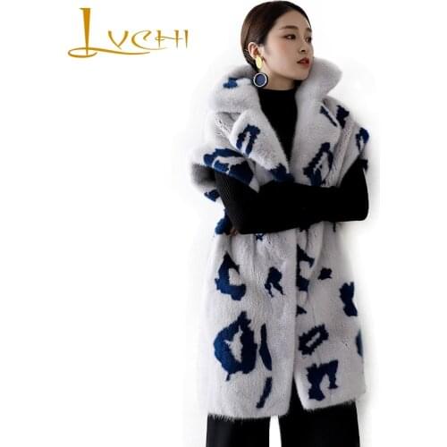 LVCHI New brand High end Waistcoat for women Velvet Mink Vest real natural Mink vests Medium Print new style women clothes