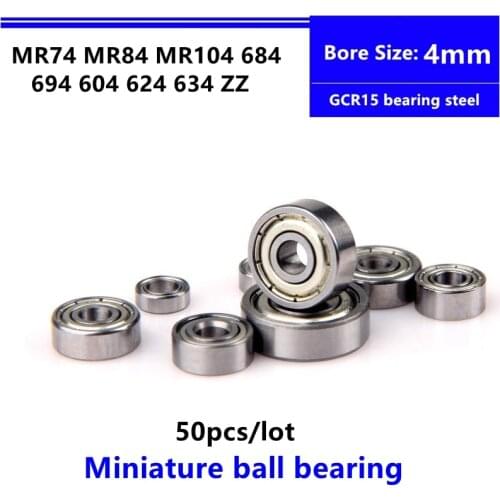 50pcs high quality MR74 MR84 MR104 684 694 604 624 634 ZZ -2RS miniature deep groove ball bearing Bore Size 4mm Inner Diameter