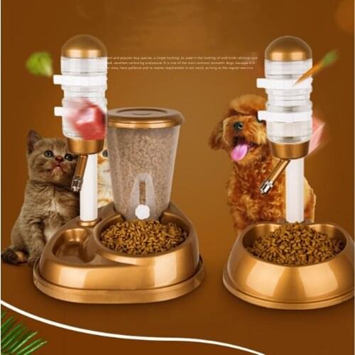 2 In 1 Pet Cat Dog Automatic Feeder with Large Capacity Water Fountain Food Bowls Water Bottle Dispenser for Cats Water Bowl