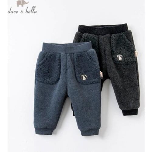 DBJ16045 dave bella winter baby unisex fashion patchwork pockets pants children full length kids pants infant toddler trousers
