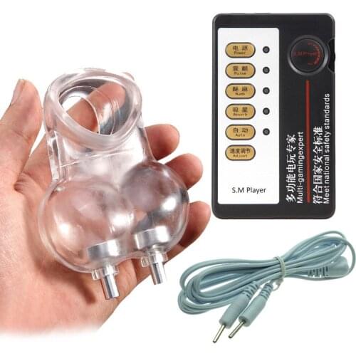 Electric Shock Chastity Cage Vibrating Testicle Stimulator Scrotum Bondage Penis Stretcher Vibrator Penis Delay Ring Men Sex Toy