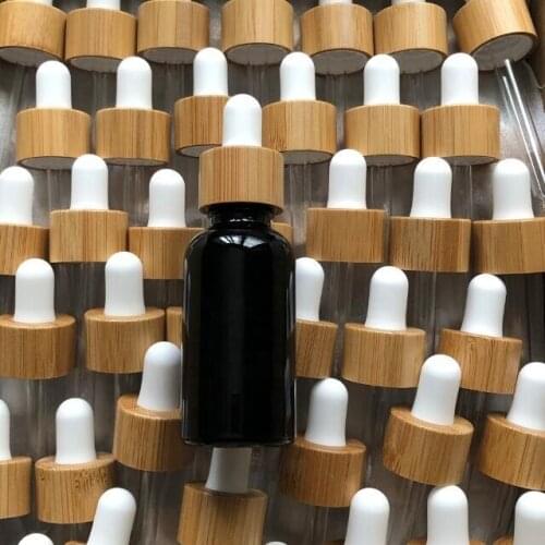 18mm 20mm bamboo dropper cap Screw Press Dropper Cover Cap with glass pipette for 5/10/15/20/30/50/100ml essential oil bottle