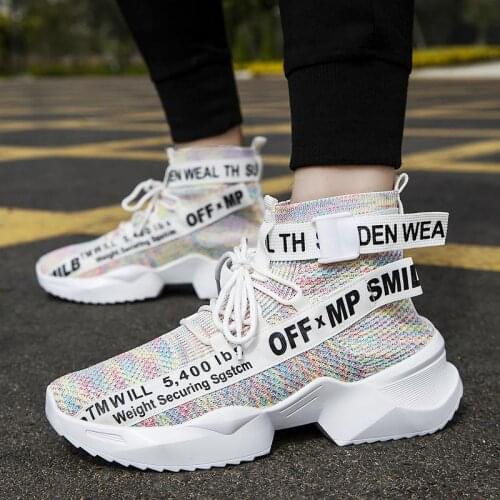 Hightop High-soled Sneakers Socks Men Running Shoes Mens White Sports Shoes Sport Men Knit Tennis Trainers Sneakrs Walk E-993