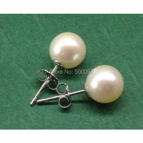 AAA 9MM ROUND WHITE REAL PEARL EARRING S925 STUD