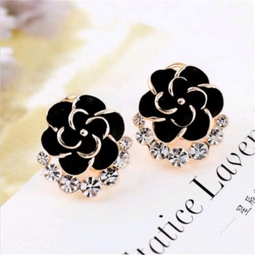 MISANANRYNE Elegant Green /Black /White Crystal Flower Full Rhinestone Flower Stud Earrings for Women Jewelry