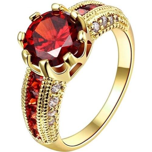 Fashion rose gold tone red crystal ruby gemstones zircon diamonds rings for women jewelry bijoux party gift accessories new hot