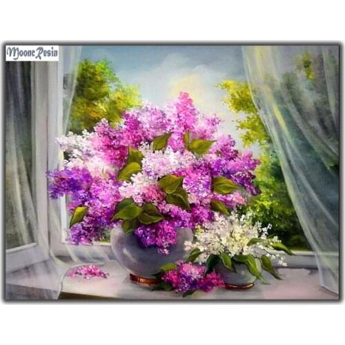 MOONCRESIN Diy Diamond Painting Cross Stitch Lilac Lilac Flower 5D Diamond Embroidery Full Diamond Mosaic Decoration Needlework