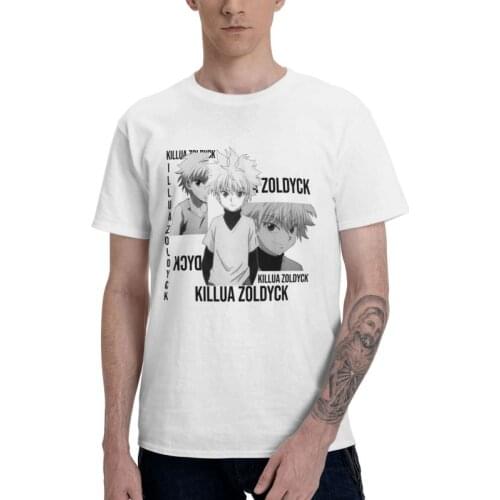 Male Killua Zoldyck T-Shirt Funny Hunter x Hunter Tshirt Short Sleeve Unique T Shirt Homme Cotton Tee Tops Clothing