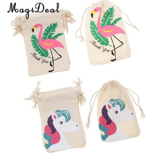 Fityle 20pcs Set Flamingo Unicorn Thank you Cotton Jewelry Pouch Drawstring Bag