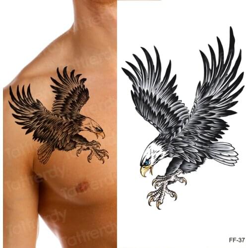 New Eagle Waterproof Temporary Body Art Arm Shoulder Chest Tattoo Sticker Women/Men Black Mermaid Dragon Water Transfer Tatoo