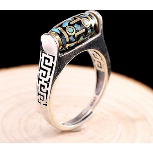 New real s925 sterling silver man ring simple Buddhism and Taoism unisex good luck rotatable dzi ring for man