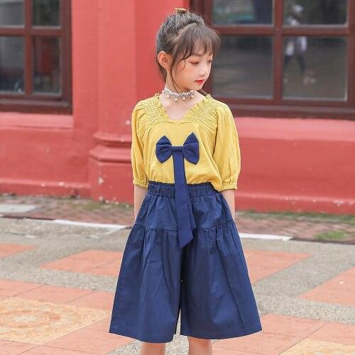 New Arrival 2020 Summer Girls Clothing Set Cute Bow Shirt and Pants Set for Girls Personality Baby Girls Two Piece Set