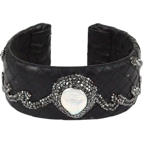 Newest Bohemia style Luxury Leather Bangle Women Men Jewelry Paved Rhinestone customized adjustable Bracelet Charm Open Cuff