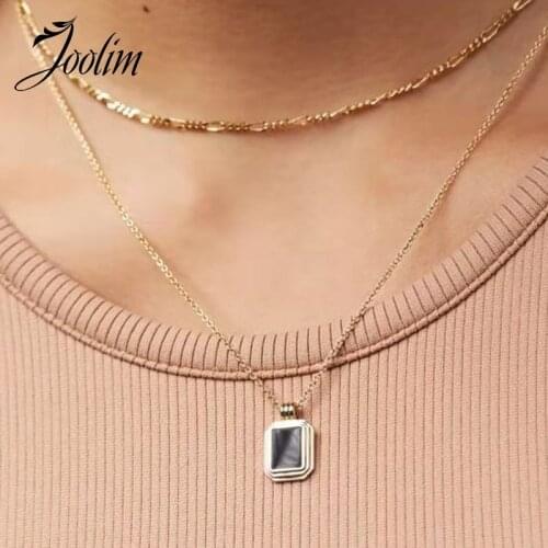 JOOLIM Jewelry Wholesale Gold Finish Double-Layer Square Cowry Pendant Stainless Steel Necklace