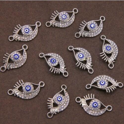 6pcs DIY Evil Eye Charms Supplies Handmade Blue Gem Hamsa Tree Of Life Enamel Charms Accessories For Needlework Jewelry Making