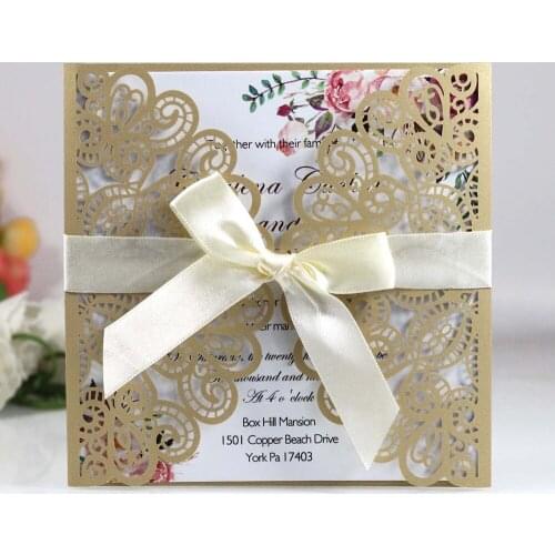 50X Dark Blonde Shiny Laser Cut Bridal Shower Invitations, 20+Color Personalized Print Invitation Cards for Anniversary Birthday