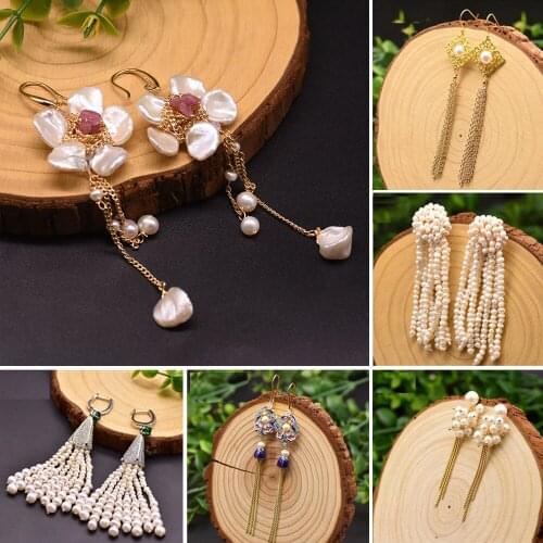 Natural Fresh Water Baroque Pearl Flower Dangle Earring Long Tassel Drop Earrings For Women Fine Jewelry Handmade Accessories