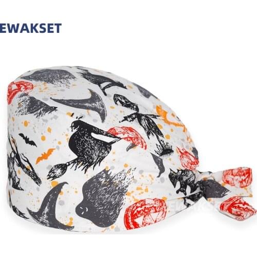 Scrub Cap Hallowmas Skull printing medical Surgical Caps nurse hair care Baotou scrub Hats beauty salon women men nursing Hat