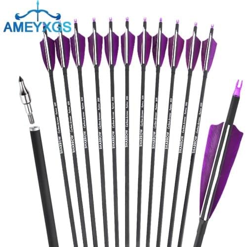6/12/24pcs 30" Archery Mixed Carbon Arrow Spine 500 OD 7.8mm with Turkey Feathers for Compound/Recurve Bow Hunting Accessories