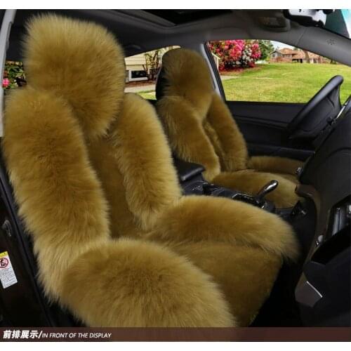 Sheepskin Seat Covers Universal Front Fur Seat Cover Winter Warm 100% Natural Woolen Auto Long Hair&Short Plush Back Storage Bag