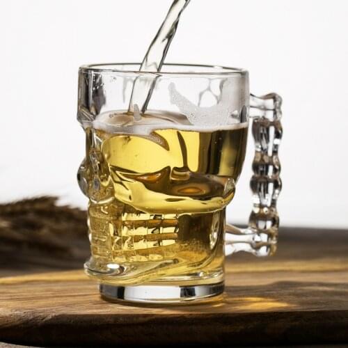 NEWYEARNEW Creative Skull Beer Glass Tea Juice Cup Personalized Shaped Draft Steins Handle Halloween Gifts