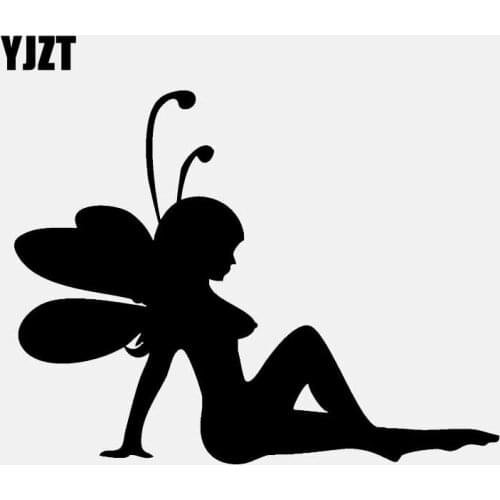 YJZT 16CM*12.3CM Vinyl Car Sticker Butterfly Fairy Mud Flap Girl Decal Truck Window Laptop Black/Silver C24-0083