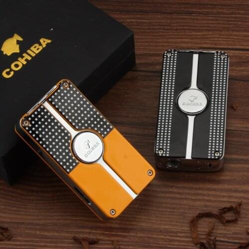 COHIBA Cigar Lighter Jet Butane Torch Lighter Cigar Punch Hole Metal Portable Cigar Puncher Smoker Accessories Gift Box