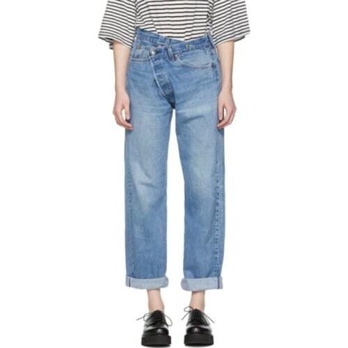 Women Jeans Pants 2021 New Irregular Buckle Wash Loose Jeans Women