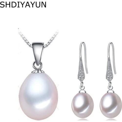 SHDIYAYUN 2019 Pearl Jewelry Set 925 Sterling Silver Jewelry For Women Natural Freshwater Pearl Necklace Drop Earrings Gift