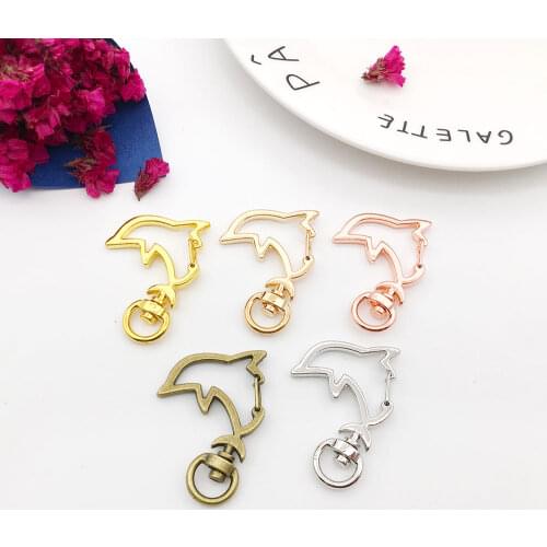 10pcs 5 Colors Fashion Zinc Alloy Dolphin Shape Keychains Clasp DIY Jewelry Finding for Key Charm Keychains Women Accessories
