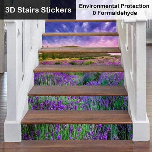 180*100cm 3D Stair Stickers Home Self-Adhesive Sticker DIY Lavender Waterproof Staircase Decoration Stickers