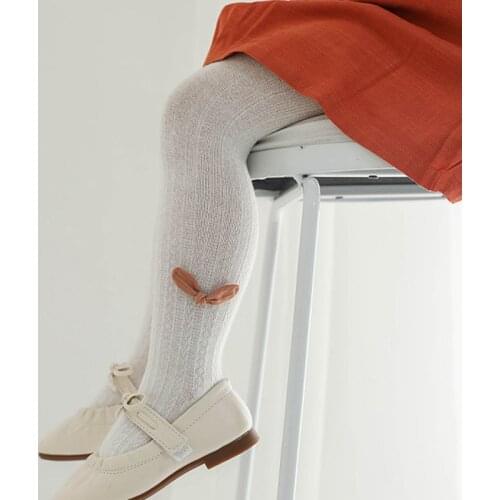 2021 Girls Tights Kids Spring Summer Cotton Stretch Skinny Pantyhose Cute Bowknot Children Knitted Collant Stockings