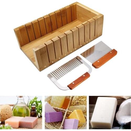 3 in 1 Bamboo Multi-Slot Soap Cutter Set Wooden Soap Mould With 2 Stainless Steel Cutters Handmade Soap DIY Tool