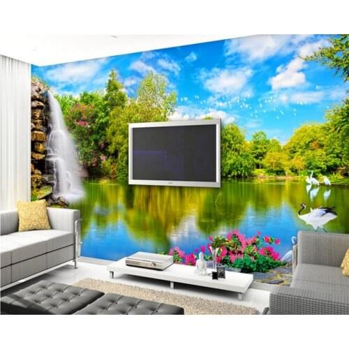 Beibehang 3d wallpaper murals on the wall hd wallpaper waterfall lake water nature scenery 3 d sitting room TV setting wallpaper