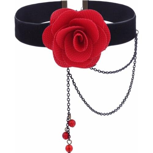 Bohemian Jewelry Red Rose Flower Chokers Necklaces Women Gift Fashion 2019 New High Quality lace Boho Maxi necklace