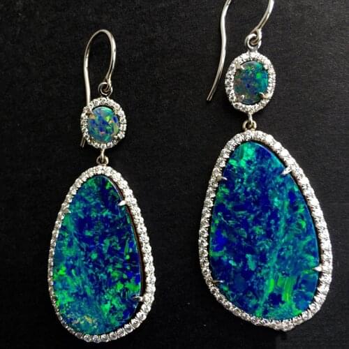Brand Designer Vintage Blue Opal Dangle Earrings for Woman Blue Acrylic Water Drop Earring Fashion Female Wedding Jewelry