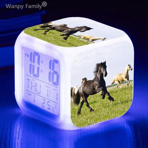 Cute Little Pony LED Alarm Clock Color Glowing Touch Sensing Alarm Clock Kids Birthday Gift Multifunctio Flash Clock