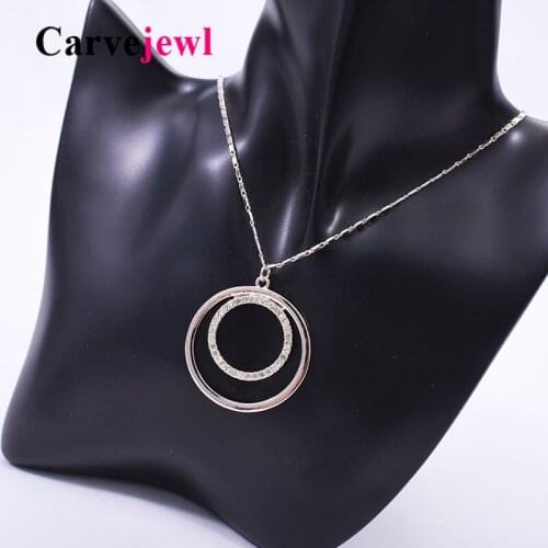 Carvejewl long necklace crystal rhinestone classical round pendant fantastic brass chain necklace for women jewelry wholesale