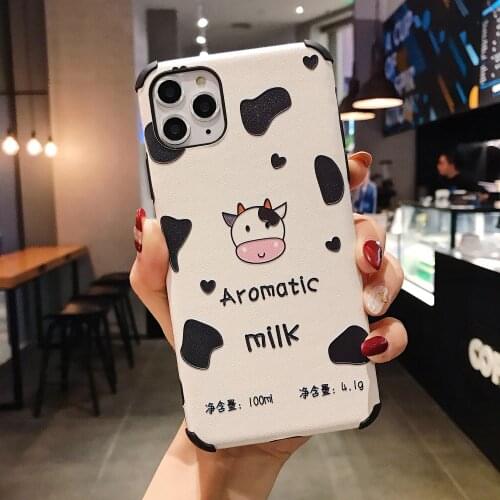 Cartoon Dinosaur Milk Cow Silk Pattern Phone Case Cute Bear Cases For iPhone 12 Mini 11 Pro Max X XR XS Max 7 8 Plus SE Cover