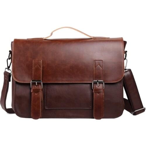 Business Men Office handbag Thicken Leather briefcase Male 14 inch laptop bag waterproof leather men Messenger bag Shoulder Bags
